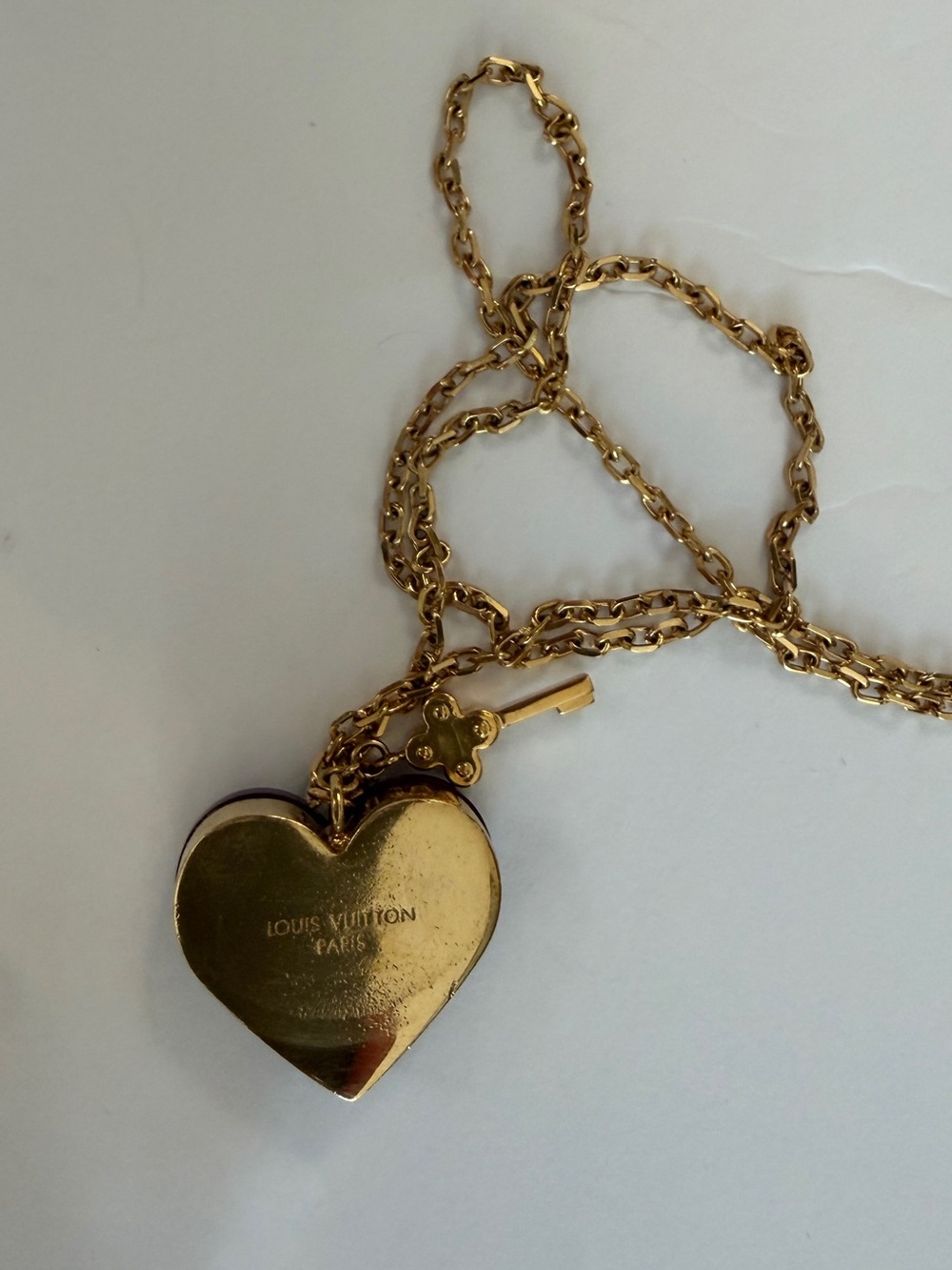 Louis Vuitton Gold Chain Necklace with Burgundy Heart Padlock - Picture 16 of 16